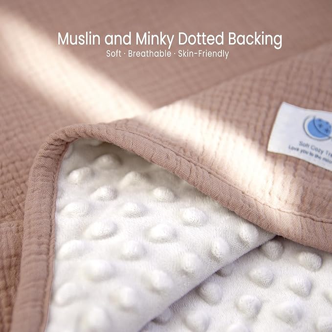 lulumoon Baby Blanket for Newborn Receiving: Minky Dot & Muslin Lightweight - Thermal Blanket Gift for Baby Shower & Hospital Welcoming 30"x40"（Sand）