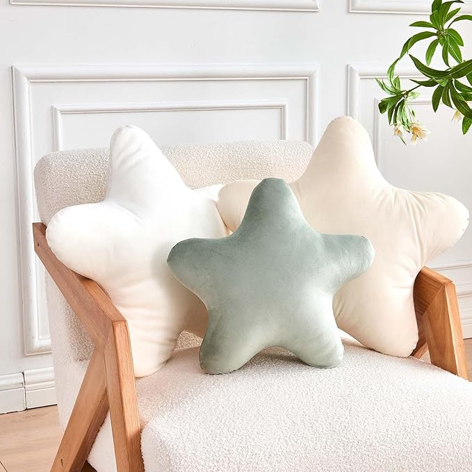 White Star Throw Pillow, Cute Star Pillow Room Decor, Soft 14.9" Star Shaped Decorative Throw Pillow for Bedroom, Star Plush Floor Cushions Pillows