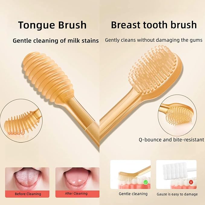 Baby Tooth Brush, Infant Toothbrush 6 to 12 Months and0-6 Months,Silione Toothbrush, Newborn Tongue and Mouth Cleaner Set, Good Idea for Baby First Toothbrushes(Blue)