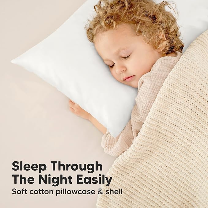 KeaBabies Toddler Pillow with Pillowcase, Jumbo 14X20 - Soft Organic Cotton Toddler Pillows for Sleeping - Machine Washable - Perfect for Travel, Toddler Bed Set (Soft White)
