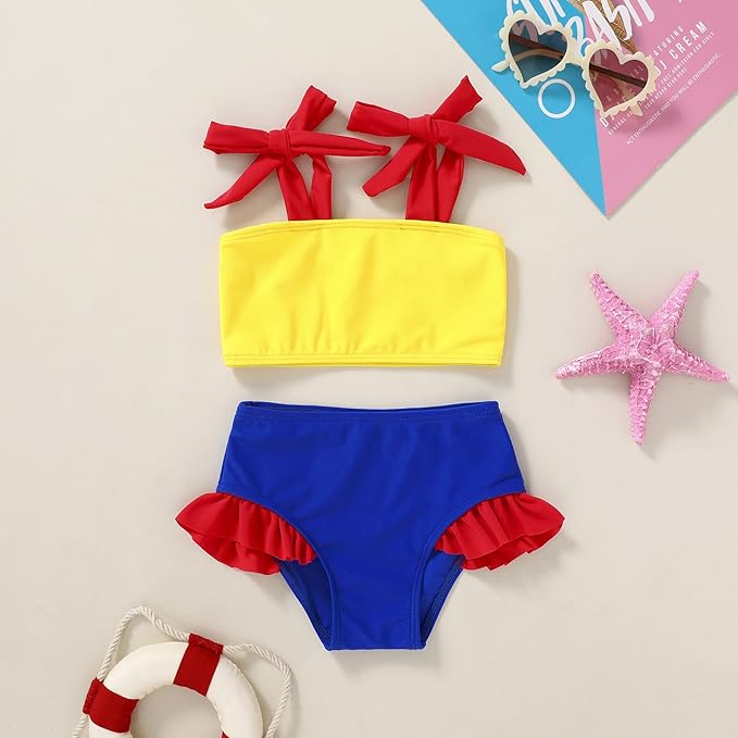 YOUNGER TREE Toddler Girls Two Pieces Swimsuit Color Block Stripe Swimwear Summer Beach Bathing Suit 18M-5T