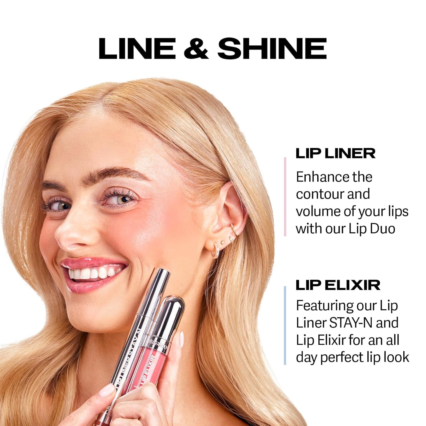 Sacheu Lip Liner STAY-N & Lip Elixir Bundle — Long Lasting Matte Lip Tattoo, Transfer Proof Lipstain Infused with Hyaluronic Acid & Vitamin E, for All Skin Types — P-inked and Clear