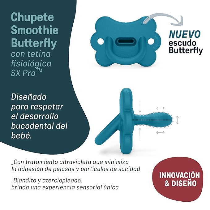 Color Essence SX PRO Silicone Butterfly Baby Pacifier 1Pk, Made with 100% Soft Silicone, Baby Essentials Perfect for Breastfeeding Babies, Designed in Spain, 0-6 Mths, Green