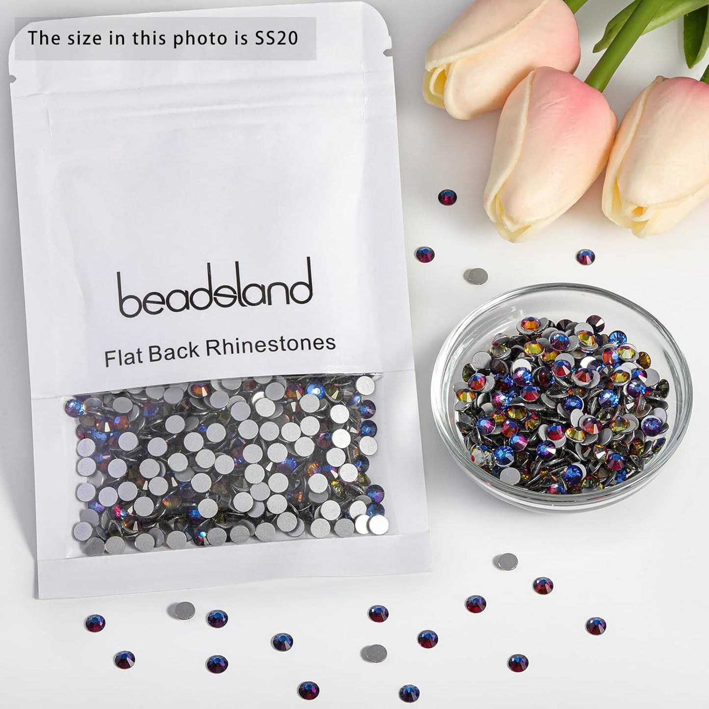 beadsland Flat Back Crystal Rhinestones Round Gems, Blue Volcano (4.6-4.8mm) SS20/1440pcs