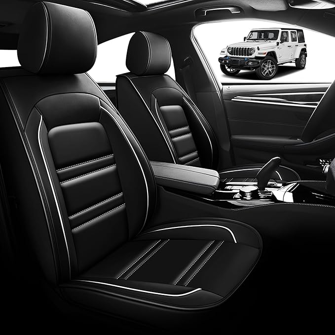 Seat Cover for JP Wrangler 2007-2025 | Car Seat Covers Front Seats, Waterproof Seat Protectors, Automotive Front Seat Covers (Front Seat, Black&White Line)