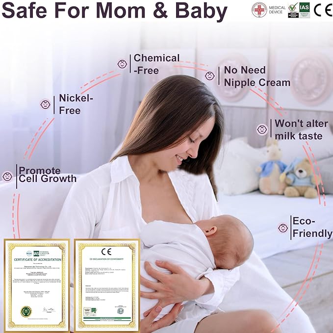 Boboduck The Original Silver Nursing Cups - Nipple Shields for Nursing Newborn, Newborn Breastfeeding Must Haves for Soothe and Protect Your Nursing Nipples - Trilaminate 999 Silver (X-L Size)