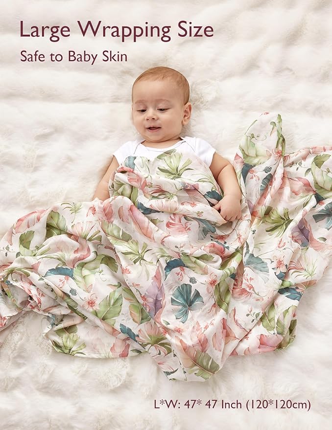 Momcozy Muslin Swaddle Blankets, Ultra Soft Neutral Registry Essentials, Plant Kingdom, Breathable Large 47'' x 47'' Newborn Boys Girls Receiving Blanket