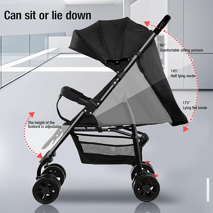 Lightweight Travel Stroller at Only 4.6 kg, Folding Compact Pushchair with Multi-Position Recline, Babies and Toddlers Pram from Birth, Baby Buggy with Cup Holder, Canopy (A8 Pink)