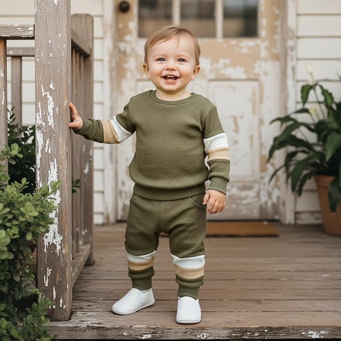 Kuriozud Toddler Baby Boy Fall Winter Clothes Long Sleeve Crewneck Pullover Sweatshirt Jogger Pants Set 2 Piece Outfit