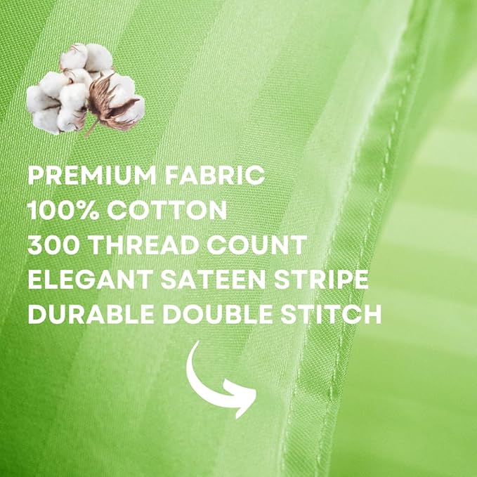 kinder Fluff Toddler Pillow (2Pack) 10x15in - First Pillow for Kids Age 2+, 100% Cotton Sateen Stripes Shell 300T, Down Alternative Fill, Machine Washable - Children & Travel Cushion - Green - XS