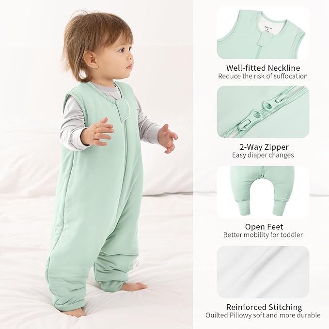 Rayon Made From Bamboo Sleep Sack 6-12 Months 0.5 Tog Ultra Soft Summer Toddler Sleep Sack with Feet 2-Way Zipper Lightweight Baby Sleeping Bag with Legs Thin Baby Wearable Blanket-Green