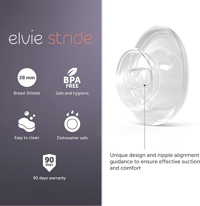 Elvie Stride Breast Pump Breast Shield - 28mm - Nipple Flange for Pumping Breast Milk - Accessories & Breastfeeding Essentials for Electric Pumps - BPA Free, Dishwasher Safe - 2 Pack
