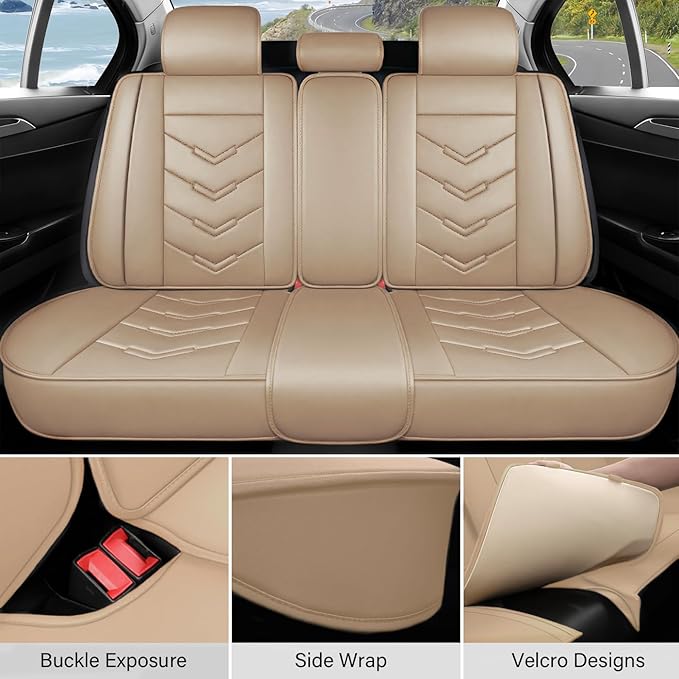 Leather Car Seat Covers Fit for LR LR4 2009-2016, 5 Seater Waterproof and Wear-Resistant Seat Cover Interior Accessories(Full Set,Beige)