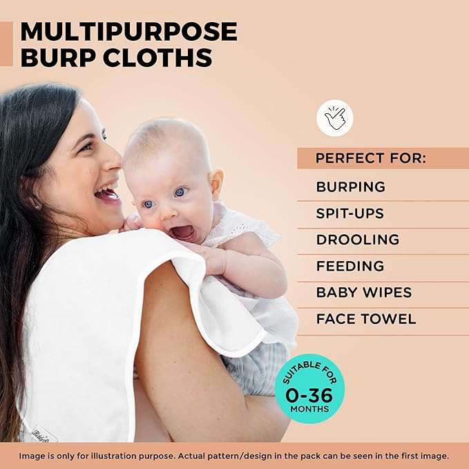 Premium 5-Pack Large Organic Cotton Burp Cloths – 3 Layers, Ultra Soft & Absorbent Burping Towel for Newborn Babies