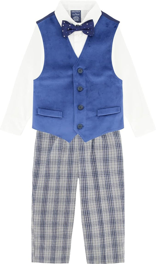 Nautica Boys' 4-Piece Formal Suit Set with Vest, Pants, Collared Dress Shirt, and Tie