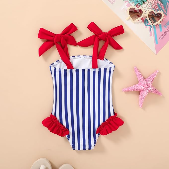 Happy Town Toddler Swimsuit Girl Solid Color Stripe One-Piece Baby Bathing Suits