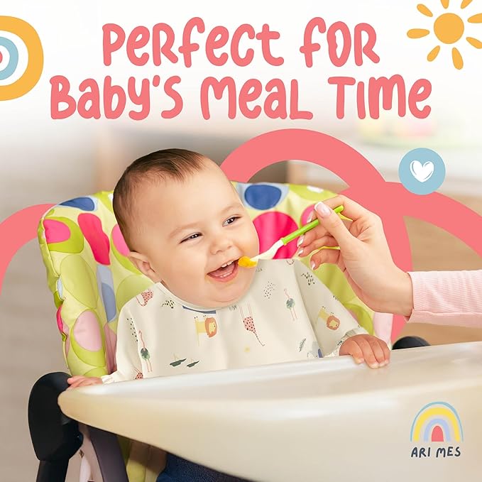 ARI MES Long Sleeves Waterproof Baby Bibs for Eating - Animals, Medium- Wearable, Coverall for Toddler, Long Sleeve Bib, Smock Apron for Feeding - Applicable for 6-72 Months