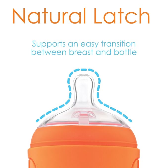 PopYum 9 oz Orange Anti-Colic Formula Making/Mixing/Dispenser Baby Bottles, 3-Pack with #2 Medium Flow Nipples, 260 ml, BPA-Free, Natural Latch