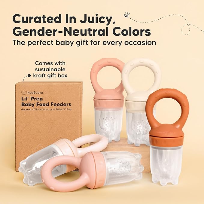 KeaBabies Baby Fruit Feeder 2pk - Silicone Baby Food Feeder for Babies 6-12 Months, Breast Milk Popsicle for Teething, Weaning, Freeze Frozen Solid Food, BPA-Free Infant Feeding Essential (Roseate)