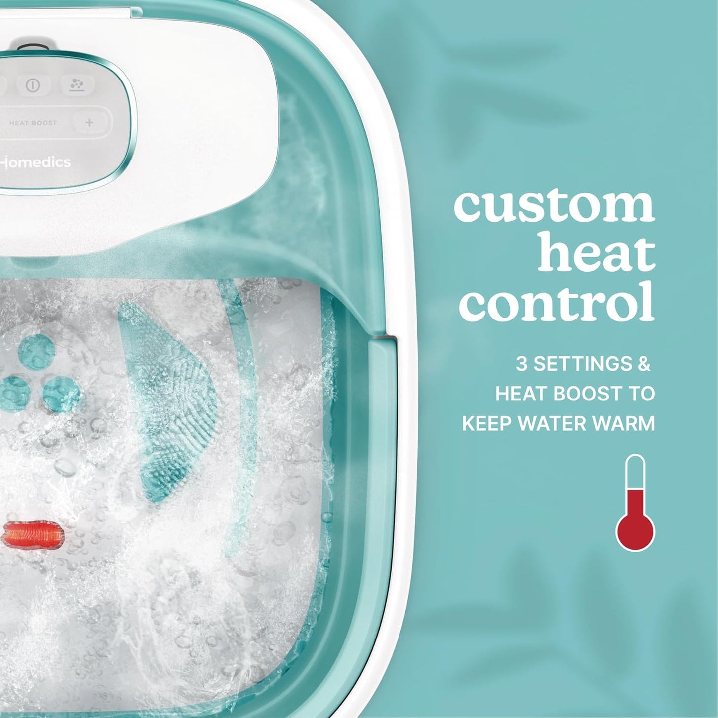 Homedics Smart Space Deluxe Footbath with Heat Boost, Patented Collapsible Design, Invigorating Bubble + Vibration Massage, 3 Pedicure Attachments, Safety-Lock System, Includes Bath Salts