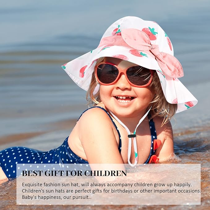 Baby Girl Sun Hat with UPF 50+ Outdoor Adjustable Beach Hat with Wide Brim Bucket Hats