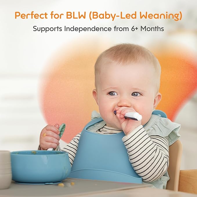 NumNum Baby Spoons Set, Baby Essentials Pre-Spoon GOOtensils for 6+ Months, First Stage Self-Feeding Spoons for Baby Led Weaning (BLW), Silicone Toddler Utensils, BPA-Free, 2 Pack Frosty Lilac/Rosebud