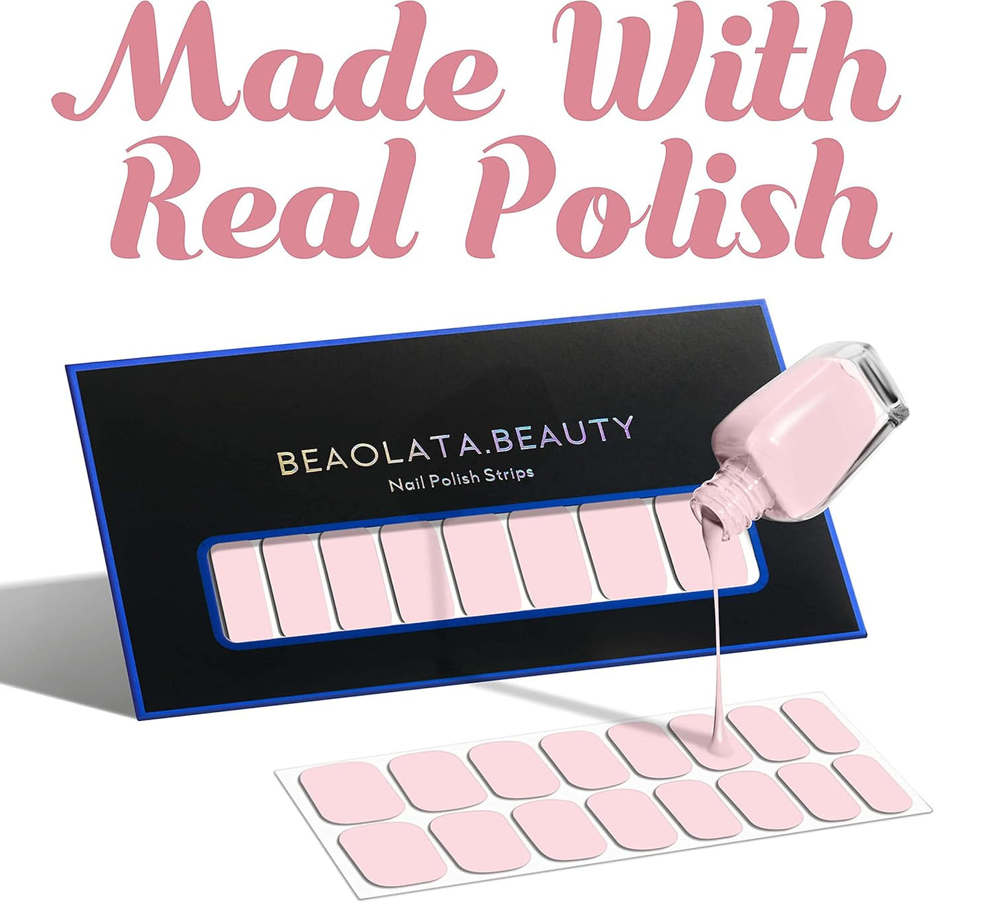Nail Polish Strips, 32PCS Salon Quality Wraps, Long Lasting Gel Nail Stickers for Women Easy Apply& Remove (Sweet Pink)