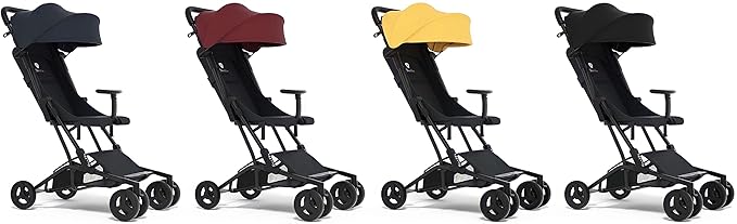 Lightweight Foldable Travel Stroller - Baby Toddler Stroller with Swivel Wheels, Sun Canopy & Reclining Backrest - Red
