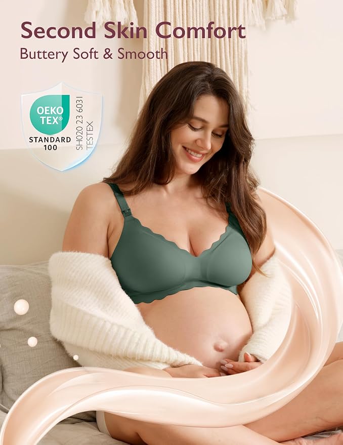 Momcozy Nursing Bras for Breastfeeding, Seamless Pregnancy Maternity Bra Wireless Classic Jelly Strip Support Nursing Bra