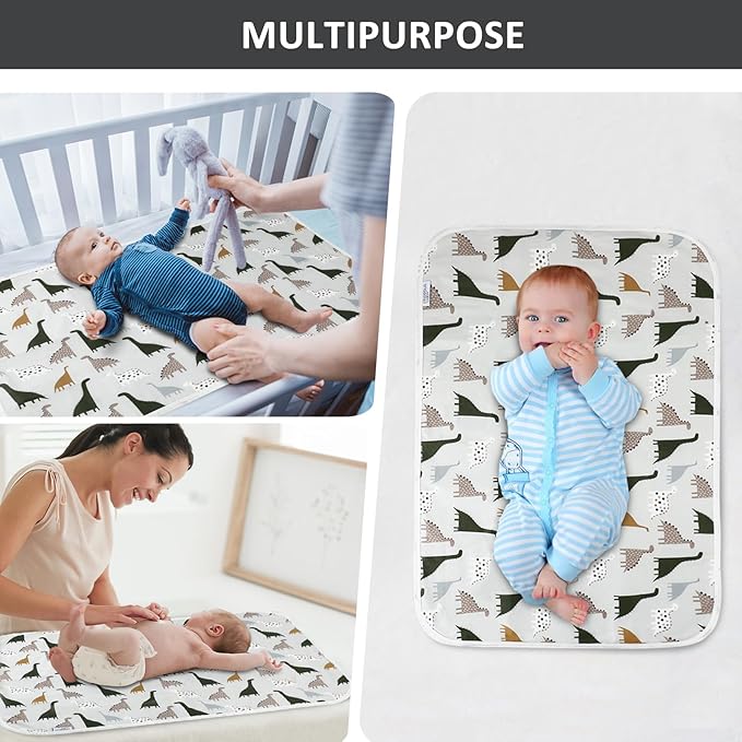 Baby Diaper Changing Pad, 21 5/8" x 31.5" Waterproof Changing Pad Liners - Reusable Soft and Absorbent Portable Changing Mat(Cute Dinosaur1PCS)