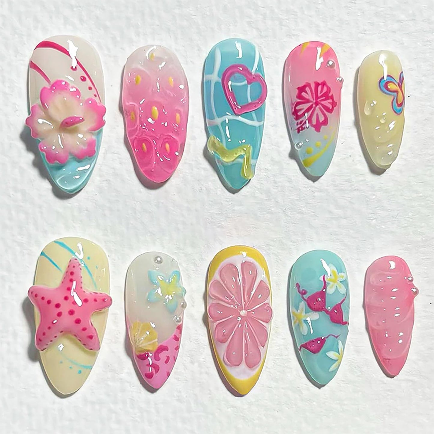 5D Embossed Ocean Life Nail Art Stickers Decals Self Adhesive Seashell Starfish Nail Decals Sea Colorful Designs Summer Nail Stickers Mermaid Manicure Sliders for Women DIY Nail Art Decorations
