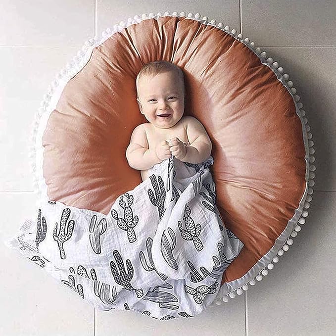 Large Floor Pillow Kids Round Floor Cushion Seating, 35 inches Big Circle Pillow, Round Pillows Seating for Children, Oversized Mat for Reading Nook Teepee Playroom Nursery Canopy Brown