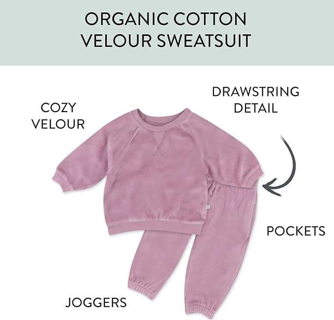 HonestBaby Baby 2-Piece Cozy Velour 100% Organic Cotton Sweatshirt and Jogger Sweatpants Set