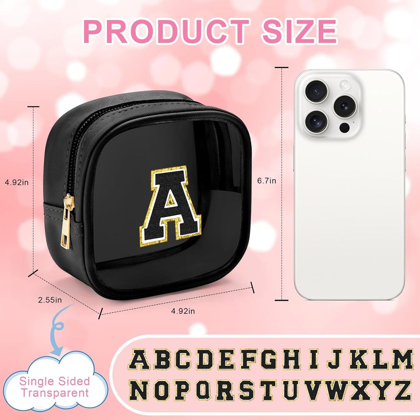 YOOLIFE Initial Makeup Bag Travel Toiletry Bag, Clear Makeup Bag Car Accessories For Women Clear Makeup Bags With Zipper Girlfriend Teacher 13 Year Old Girl Gifts Daughter Girl Gifts Mini Black R