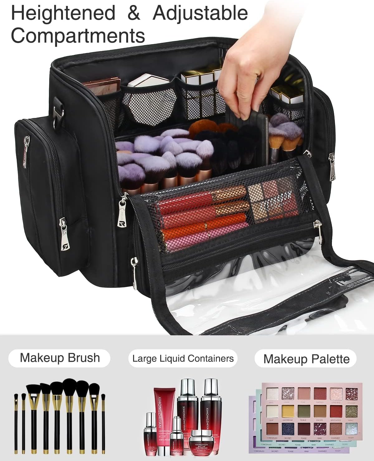 Makeup Brush Bag Extra Large Makeup Brush Case with 4 small bags Professional Makeup Artist Brush Holder Stand Up Organizer for Travel with Adjustable Dividers and Shoulder Strap