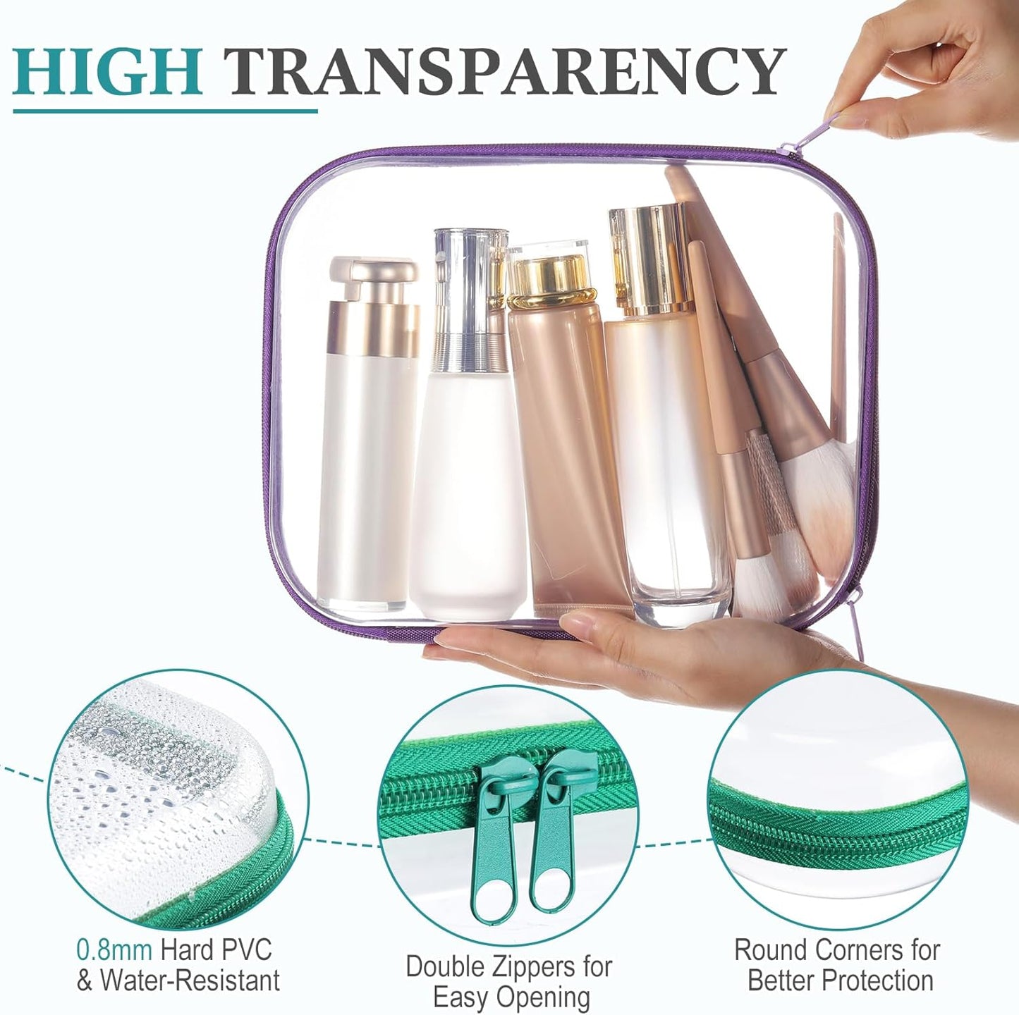 Sanwuta 6 Pcs Clear Hard Zipper Case Pencil Pouches Hard Plastic Zipper Pouches Makeup Bag Transparent Cases for Snacks Plastic Storage Organizer Box for Travel