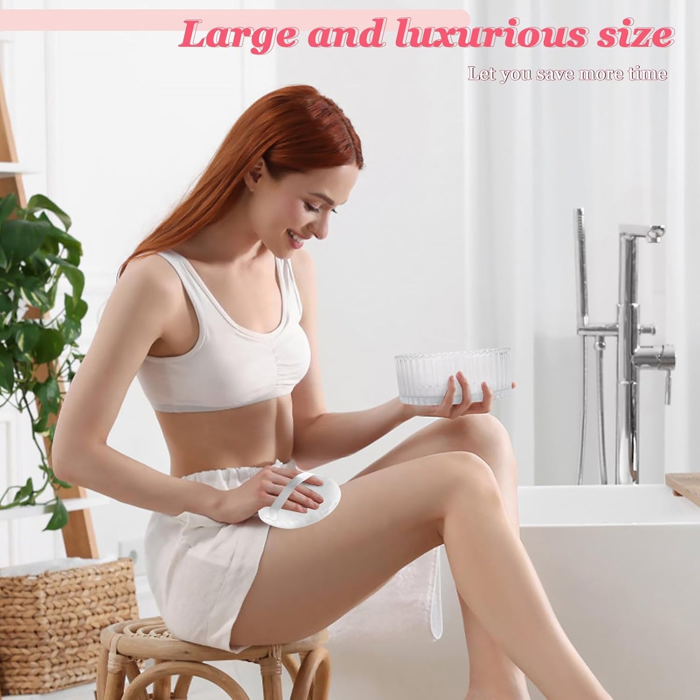 2Pcs Extra Large Body Powder Puff & Luxury 6" Glass Jar Dusting Powder Container with Puff for Women Bath Powder Puffs Perfect for Talcum or Loose Powder (White)