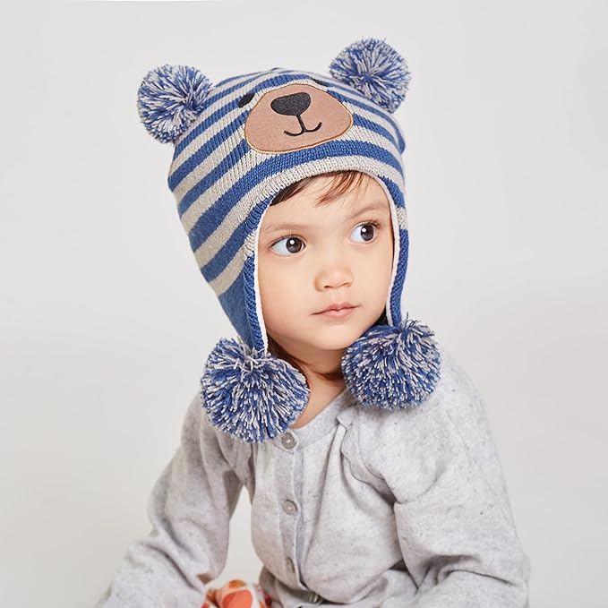 LANGZHEN Toddler Kids Infant Winter Hat,Earflap Knit Warm Cap Fleece Lined Beanie for Baby Boys Girls