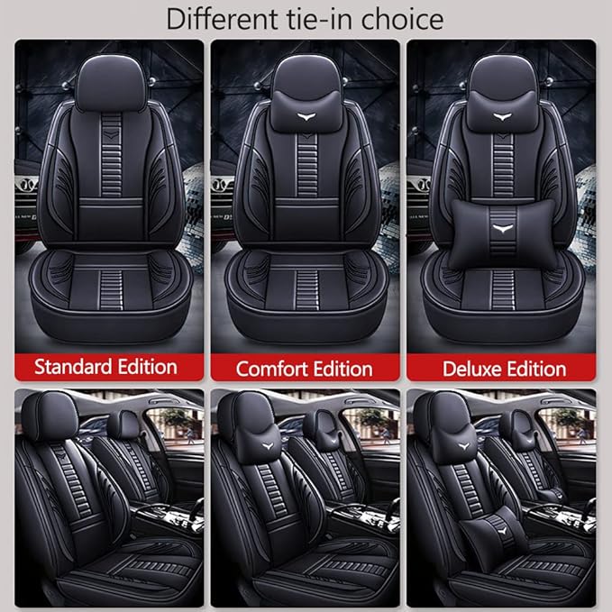 Luxury 2 Seats Car Seat Covers Protectors for Suzuki 1999-2025 95% Models, Back Storage Bag Design & Headrest Pillow & Lumbar Support Black & Black Line