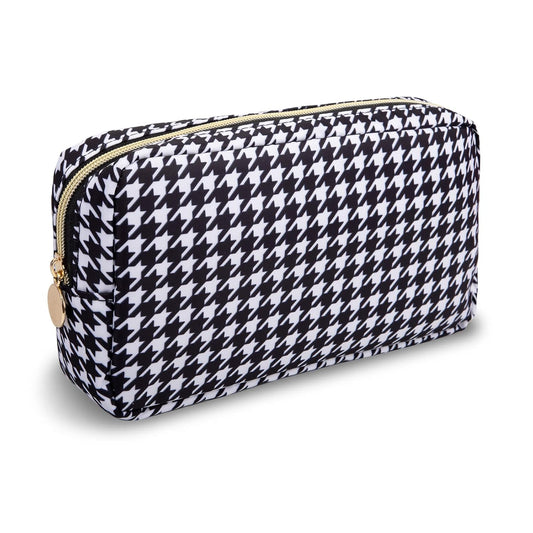 Small Makeup Bag Pouch for Purse，Nylon Travel Toiletry Storage Bag Cute Houndstooth Cosmetic Bag for Women Girls，Waterproof Makeup Organizer Bag Pouch Skincare Bag with Zipper (Small-Houndstooth)