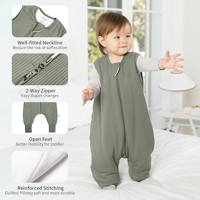 Rayon Made from Bamboo Toddler Sleep Sack with Feet 24-36 Months 1.0 Tog Breathable Sleep Sack 2t-3t Ultra Soft Baby Wearable Blanket with Legs Unisex Sleeping Bag with 2-Way Zipper