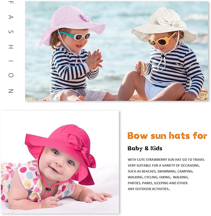Baby Girl Sun Hat with UPF 50+ Outdoor Adjustable Beach Hat with Wide Brim Bucket Hats