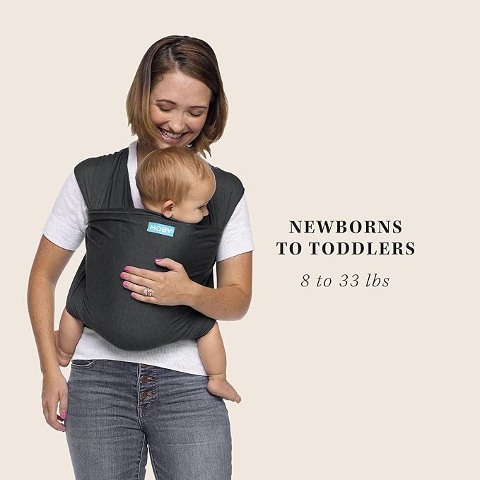 Moby Baby Wrap Carrier Evolution for Newborns to Toddlers (8-33lbs), Infant Sling Carrier, Lightweight & Hands Free Design, Adjustable for All Body Types, Baby Registry Gift (Charcoal)