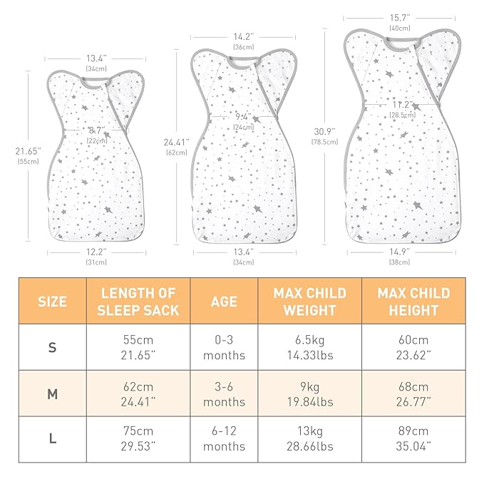 Premium Soft Cotton Swaddle Blanket Sleep Sack Arms Up Design 2 Packs 3-6 Months, Hands Up 3-Way Transitions to Arms-Free Wearable Sleeping Sack Bag for Baby Boys Girls Snug Fit Calms Startle Reflex
