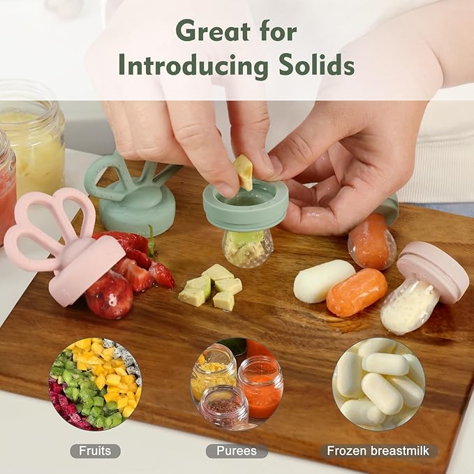 Bessentials Carrot Baby Fresh Fruit Food Feeder & 2 Pack Silicone Mesh Feeders | Safe Infant Self-Feeding|Includes 3 Sizes of Food Pouches |Suitable for Baby 4M+|BPA-Free (Navy Blue & Ruby)