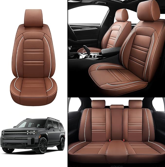 Seat Covers for Hyundai Car Santa fe 2001-2025 | 5-Seats Leather Seat Covers, Easy to Install Automotive Seat Covers Full Set (Full Set, Coffee)