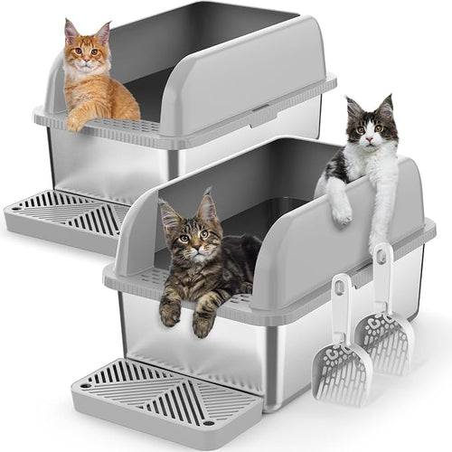 2 Pack 8" Deep Stainless Steel Litter Box by Suzzipaws
