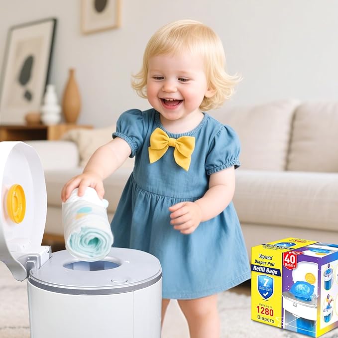 Diaper Pail Refill Bags 40 Pack, Compatible with Arm&Hammer Disposal System, Diaper Bags with Upgraded Odor Lock, Seal and Toss Diaper Pail Refills, Holds up to 1280 Baby Diapers