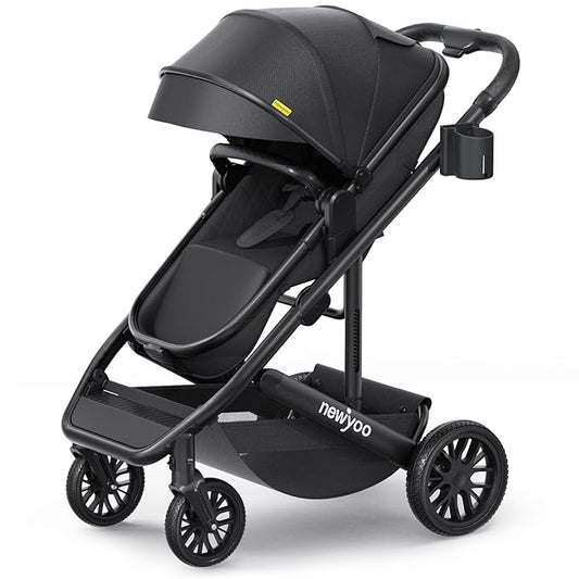 newyoo Bassinet Stroller for Infant, Nestro 516M, Convertible Baby/Toddler Strollers w Reversible Seat & Cup Holder, Coches para Bebes, 2-in-1 Rear-Facing Pram, One-Hand Quick Fold, Black