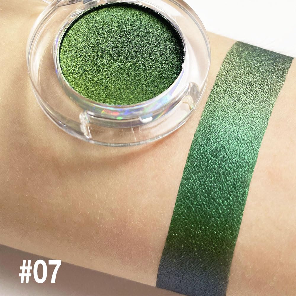 evpct Forest Green Shimmer Chameleon Eyeshadow Makeup Palette, Glitter Metallic Duochrome Duo Chrome Multichrome Festival Single Eye Shadow Palette Makeup for Older Women, Face Loose Glitter Eyeshadow